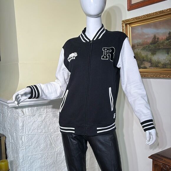 Roots Varsity Jacket Black & White Cotton Jersey Made in Canada - Picture 8 of 14